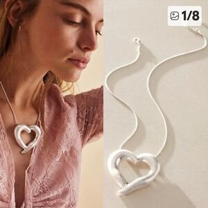 Free People Silver Heart Harrow Pendant Necklace Valentine's Day